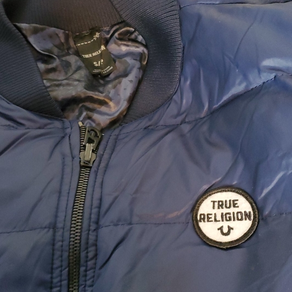 Women Blue/White True Religion Bubble Coat Sz S/P - Picture 4 of 7